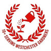 Red logo with a watering can and leaves, serving Westchester Gardeners, on a white background